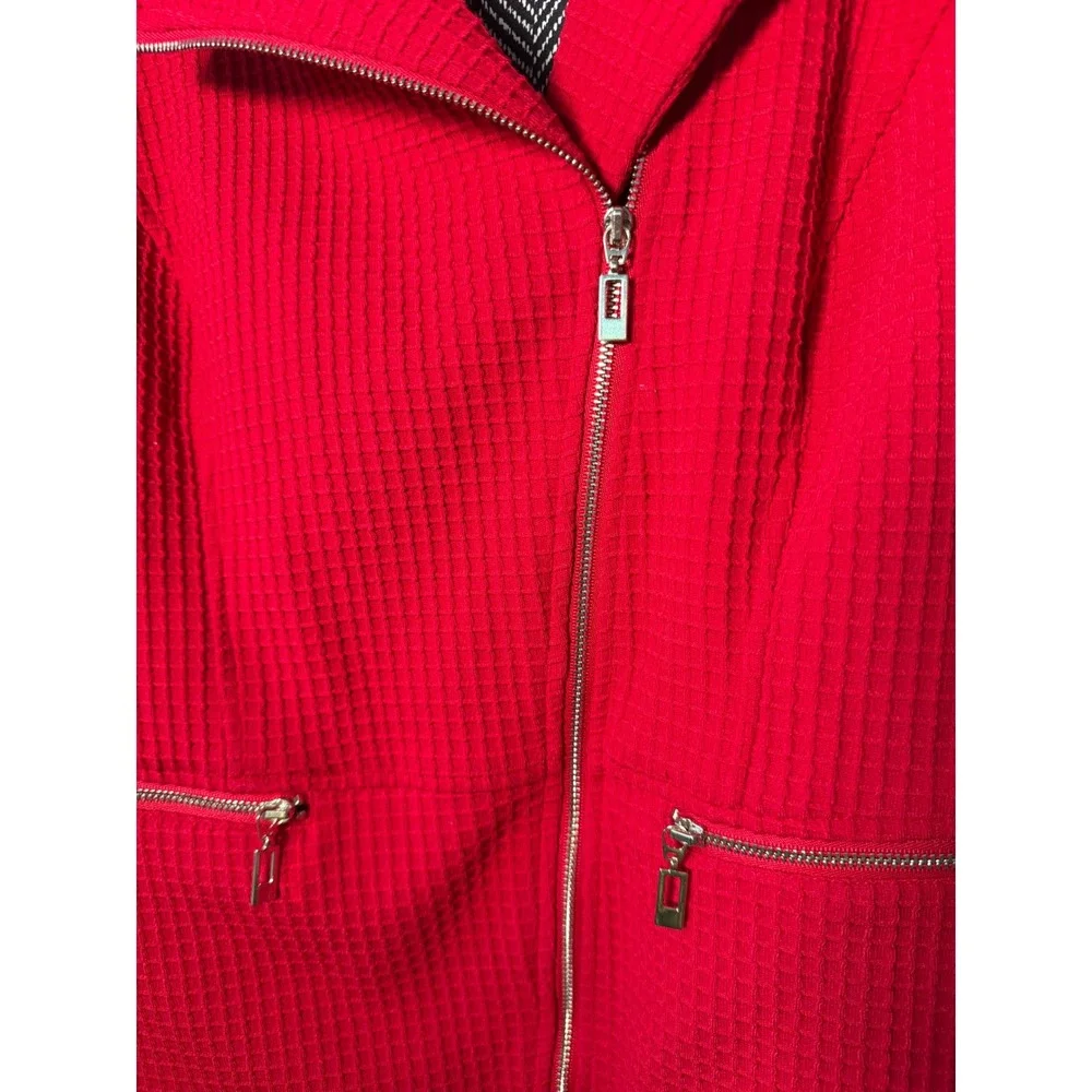 Chico's Red Waffle Knit Asymmetrical Zip Moto Jacket Size 1 Medium‎